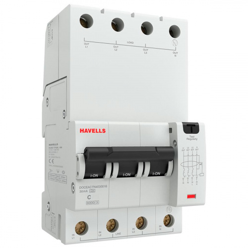 Дифференциальный автоматический выключатель Havells 3P+N 6kA C-25A 30 мА Тип A 4М DOCEACTN4030025